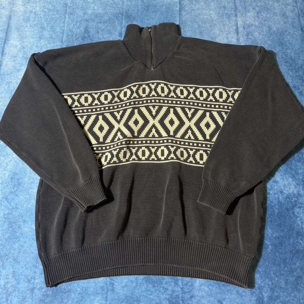 Vintage Matinique 1988 Nordic Quarter Zip Sweater Men's L Gray Geometric